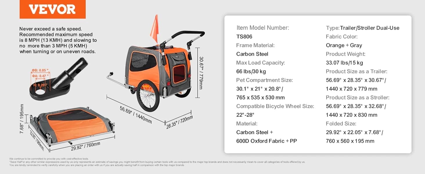 Dog Bike Trailer — Supports up to 66/88/100 lbs — product details