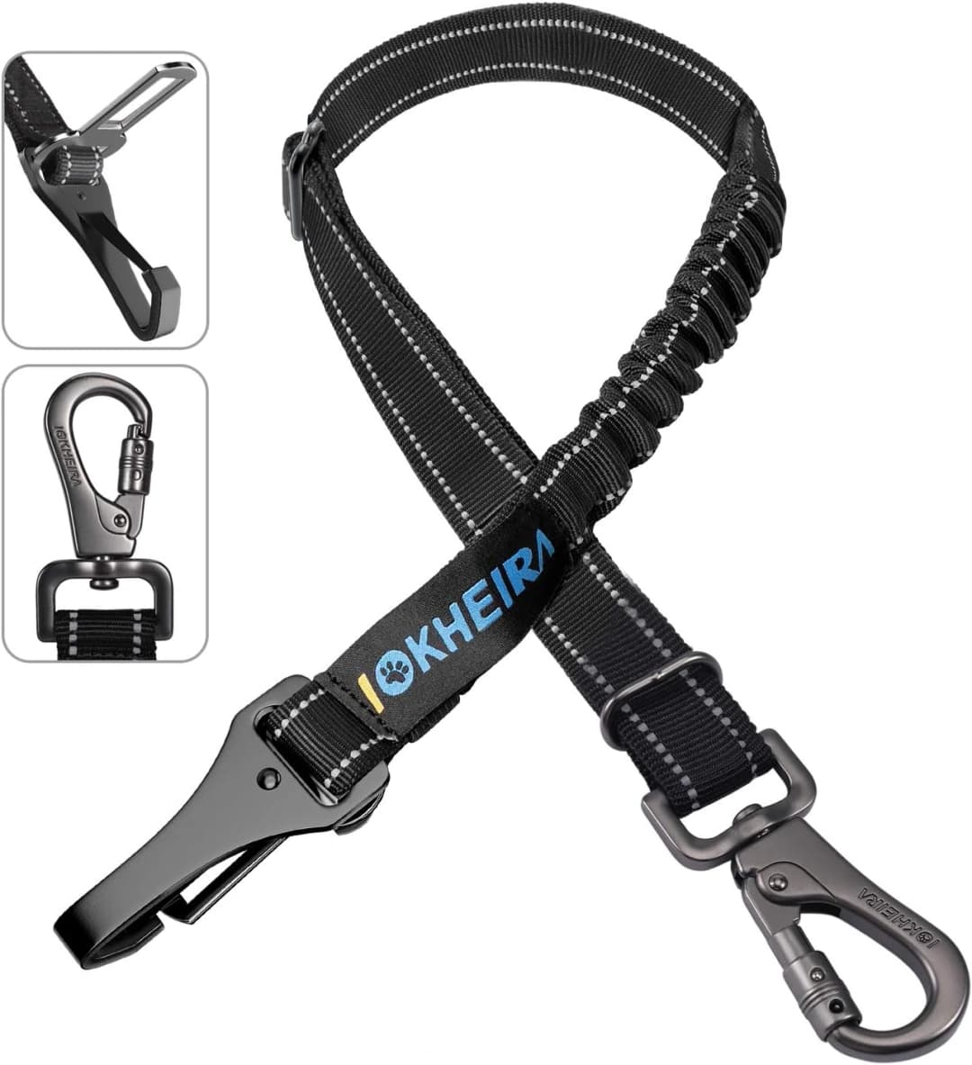 Dog Seat Belt 3-in-1 Car Harness for Dogs Adjustable Safety Seatbelt for Car Nylon Reflective Bungee Fabric Dog