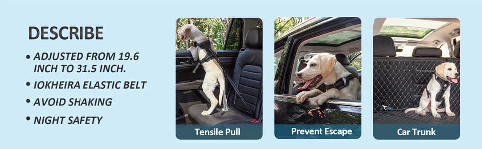Dog Seat Belt 3-in-1 Car Harness for Dogs Adjustable Safety Seatbelt for Car Nylon Reflective Bungee Fabric Dog — collection imagery