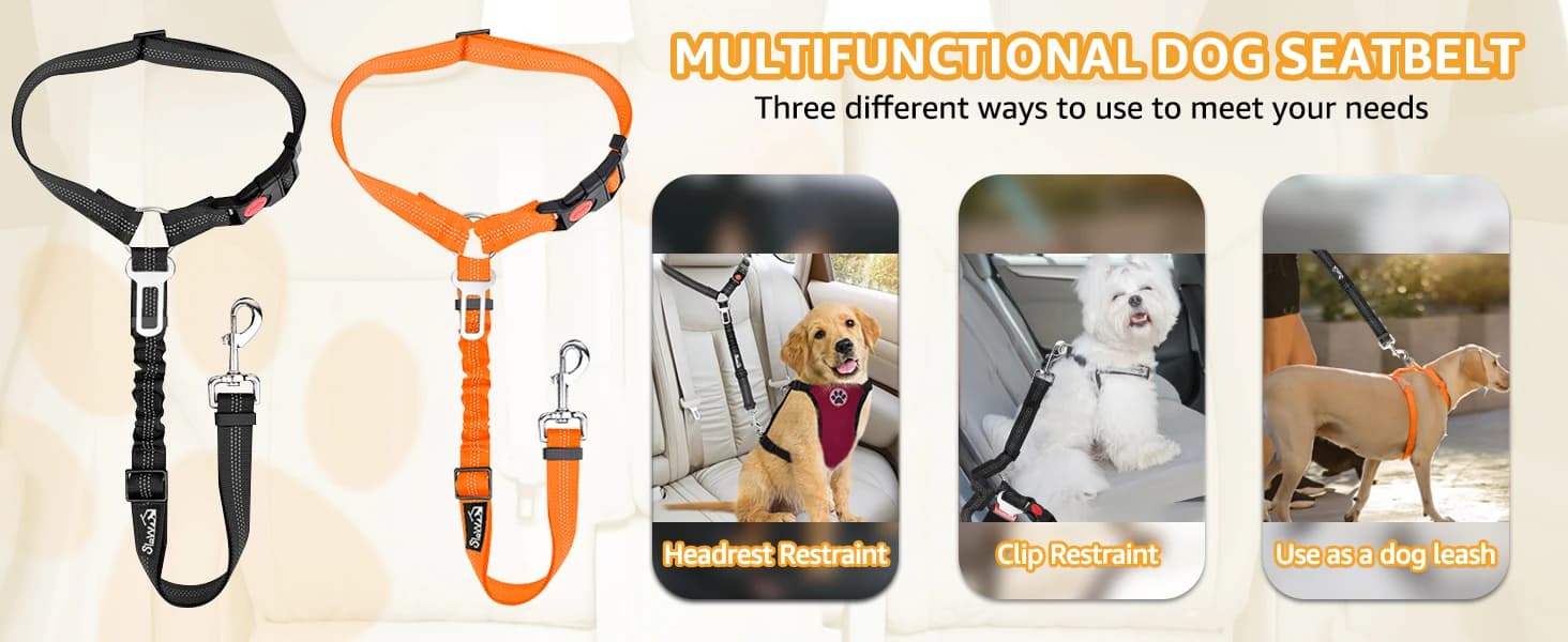 Dog Seat Belt for Car — 2 Pack Dog Car Harness Seatbelt with Bungee — product details