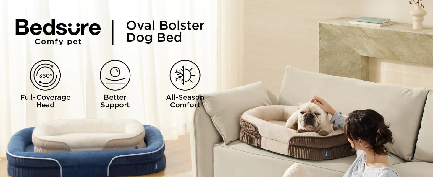 360°Oval Bolster Orthopedic Dog Beds Large Sized Dog — 35" Grey — product details