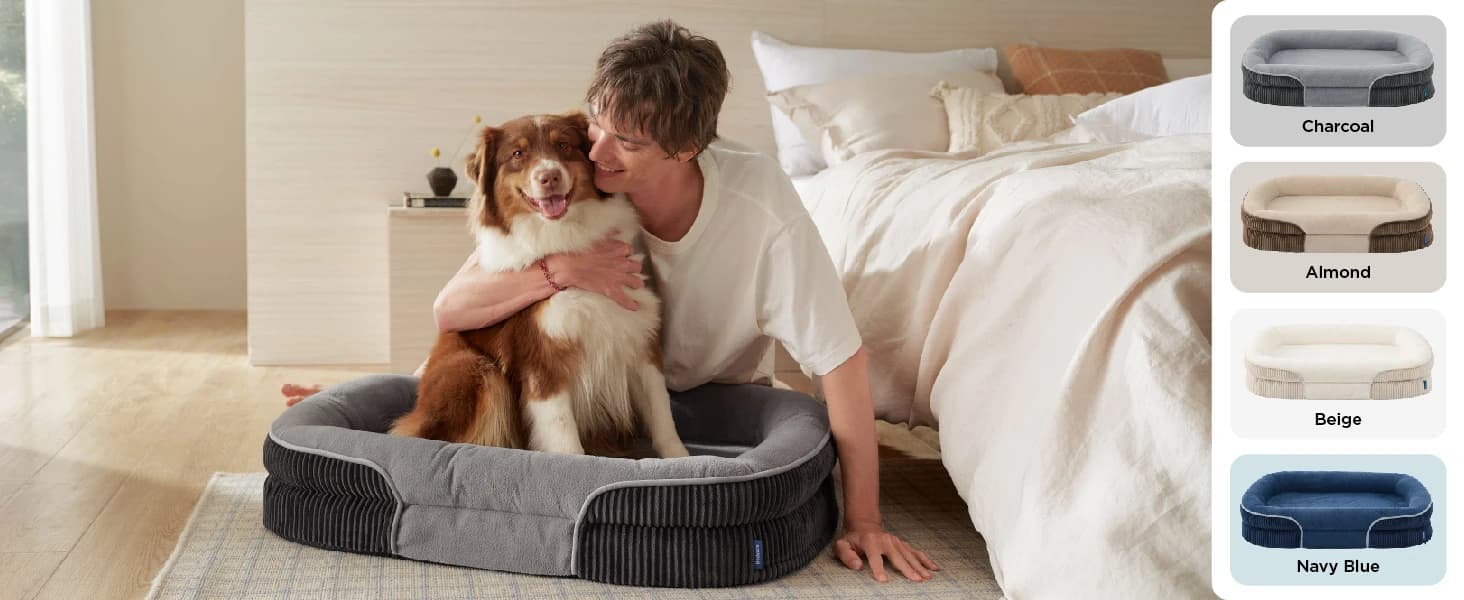 360°Oval Bolster Orthopedic Dog Beds Large Sized Dog — 35" Grey — product details