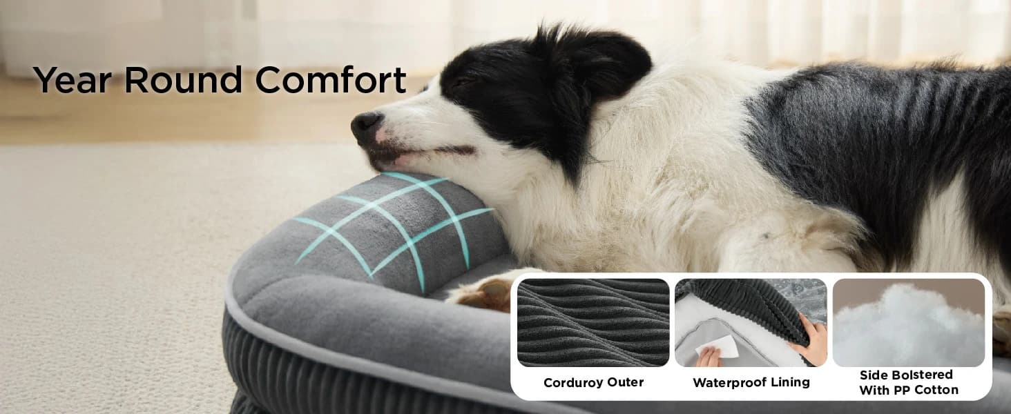 360°Oval Bolster Orthopedic Dog Beds Large Sized Dog — 35" Grey — collection imagery