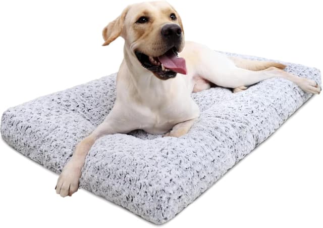 Washable Dog Bed Medium Size Dog Crate Bed Plush Pet Mat — 35"x23" Gray