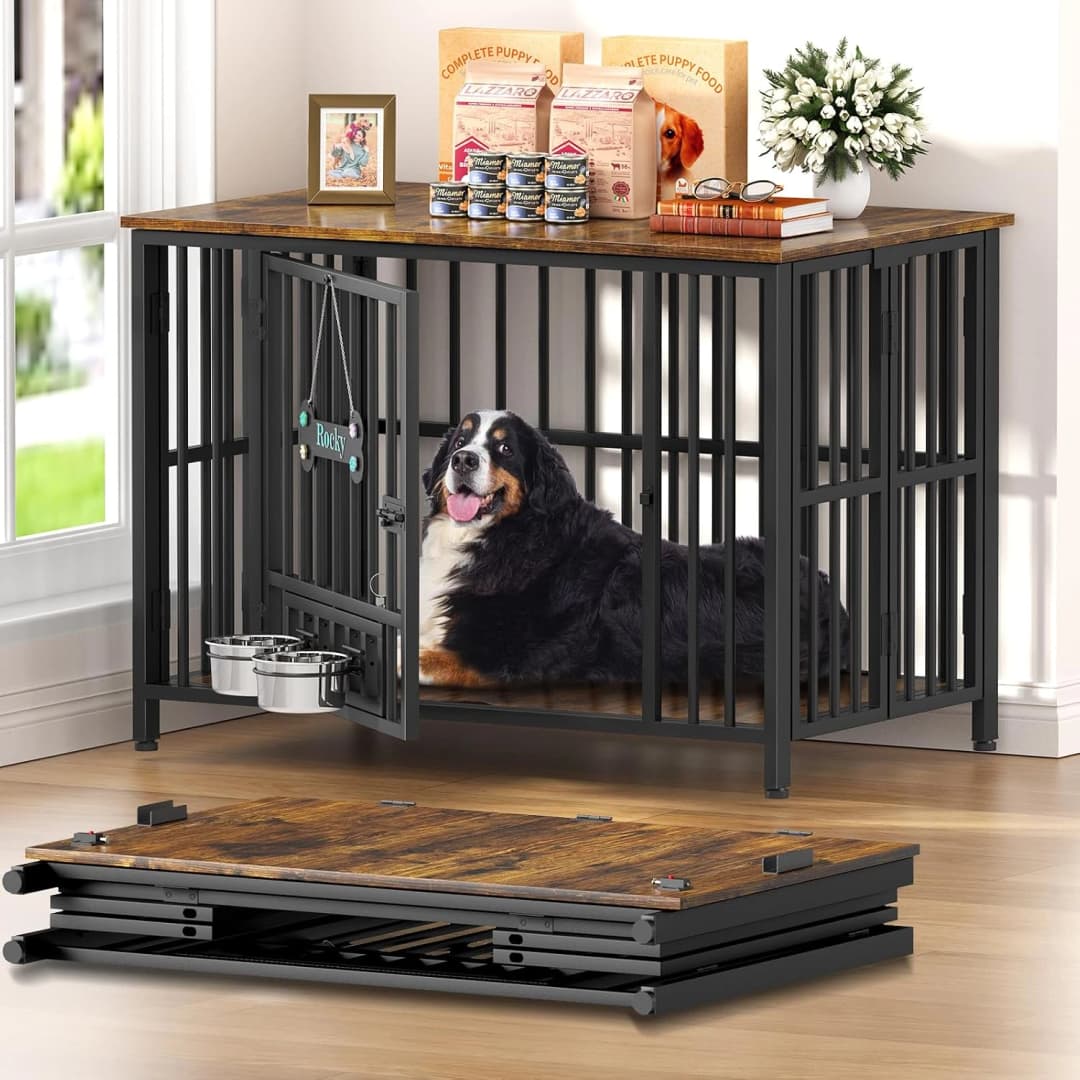 Foldable Dog Crate Furniture for Large Dogs — Rustic Brown (DC108)