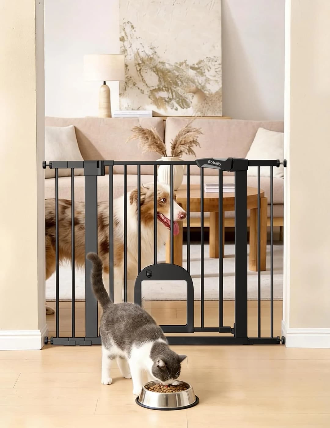 Dog Gate with Adjustable Cat Door