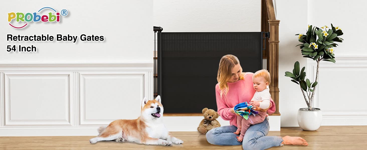 Retractable Baby Gates for Stairs and Doorways — Baby Gate — 34" Tall Extends up to 54" Wide