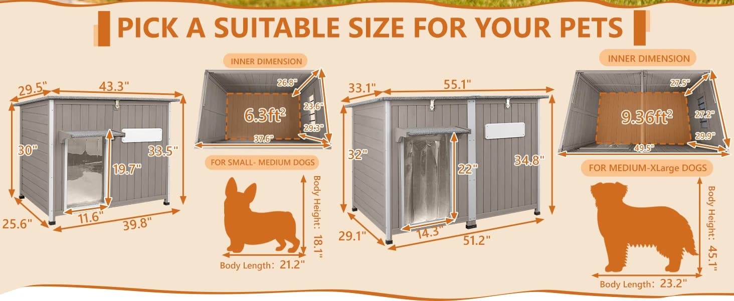 55" Extra XL Wooden Outdoor Dog House with Iron Frame for Large Dogs — product details