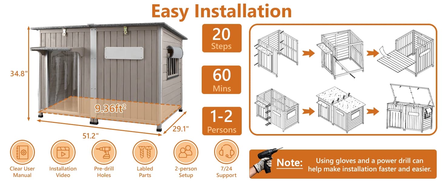 55" Extra XL Wooden Outdoor Dog House with Iron Frame for Large Dogs — product details