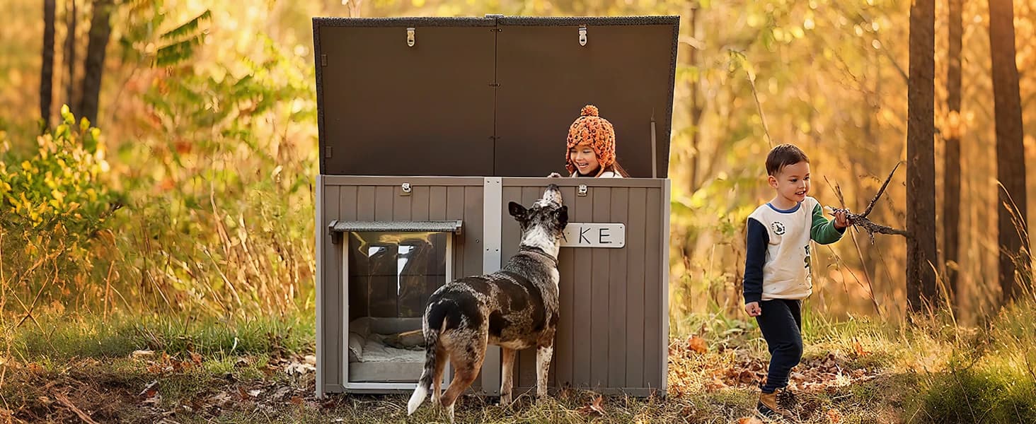 55" Extra XL Wooden Outdoor Dog House with Iron Frame for Large Dogs — LET YOUR DOG ENJOY THE GREAT OUTDOORS IN COMFORT