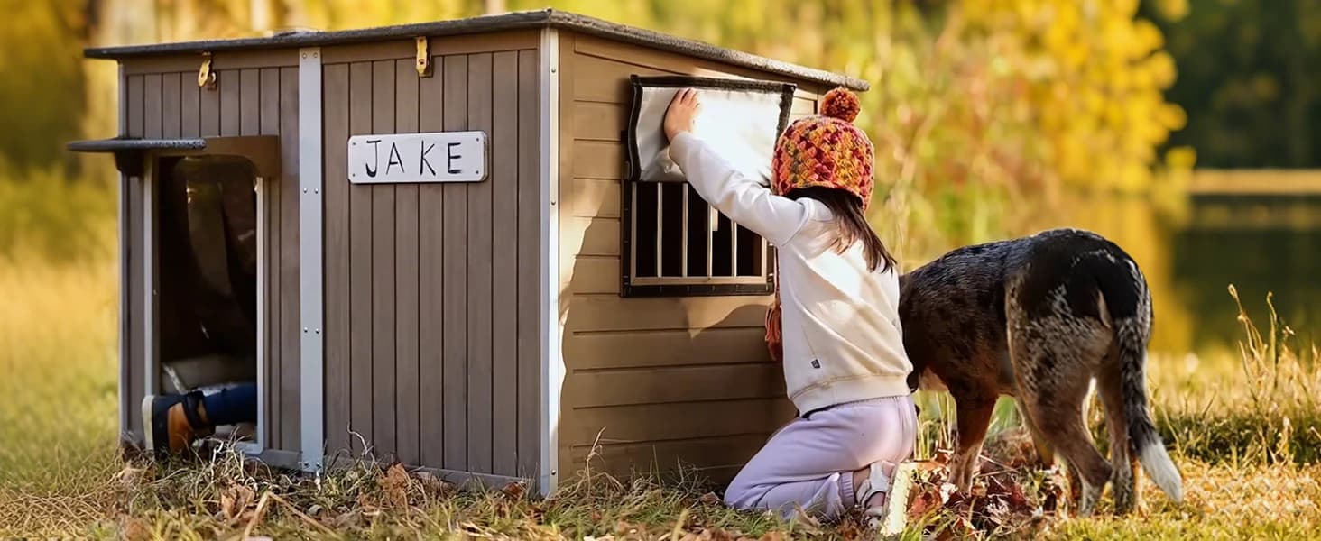 55" Extra XL Wooden Outdoor Dog House with Iron Frame for Large Dogs — LET YOUR DOG ENJOY THE GREAT OUTDOORS IN COMFORT