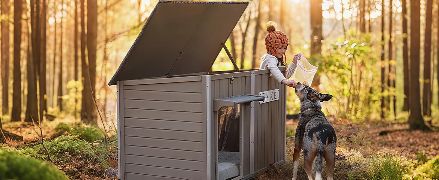 55" Extra XL Wooden Outdoor Dog House with Iron Frame for Large Dogs — LET YOUR DOG ENJOY THE GREAT OUTDOORS IN COMFORT