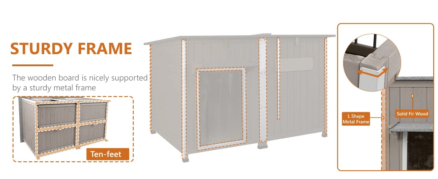55" Extra XL Wooden Outdoor Dog House with Iron Frame for Large Dogs — collection imagery
