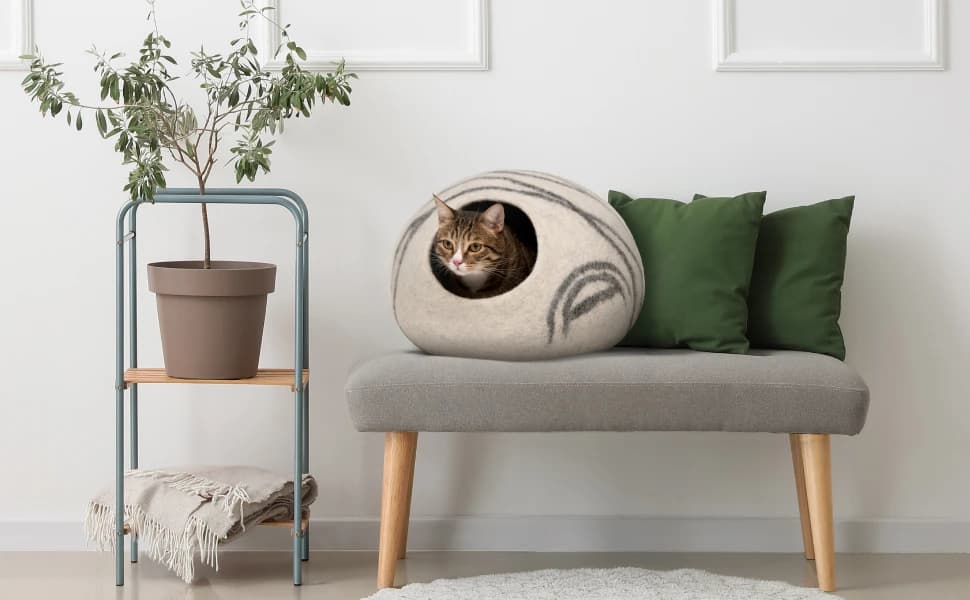 Cat Cave - Merino Wool Bed for Indoor Cats (Dark Gray — product details