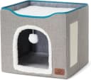 Cat House Bed for Indoor Cats with Fluffy Ball and Scratch Pad