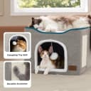 Cat House Bed for Indoor Cats with Fluffy Ball and Scratch Pad