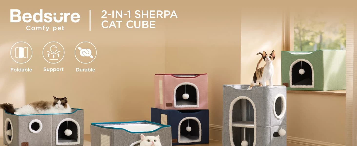 Cat House Bed for Indoor Cats with Fluffy Ball and Scratch Pad — product details