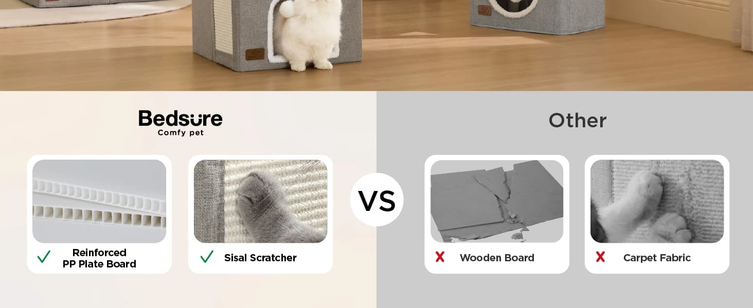Cat House Bed for Indoor Cats with Fluffy Ball and Scratch Pad — product details
