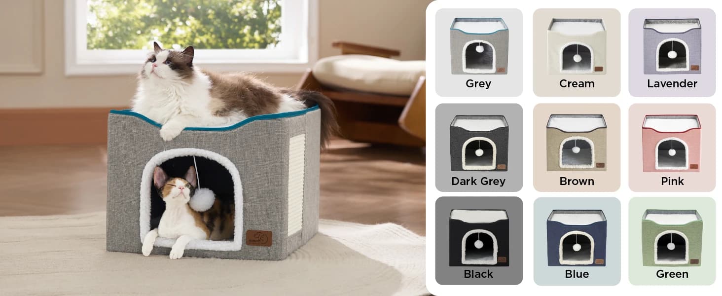 Cat House Bed for Indoor Cats with Fluffy Ball and Scratch Pad — product details