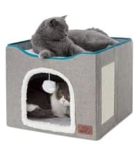 Cat House Bed for Indoor Cats with Fluffy Ball and Scratch Pad — collection imagery