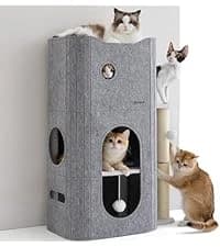 Cat House Bed for Indoor Cats with Fluffy Ball and Scratch Pad — collection imagery