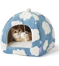 Cat House Bed for Indoor Cats with Fluffy Ball and Scratch Pad — collection imagery