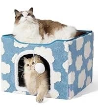 Cat House Bed for Indoor Cats with Fluffy Ball and Scratch Pad — collection imagery