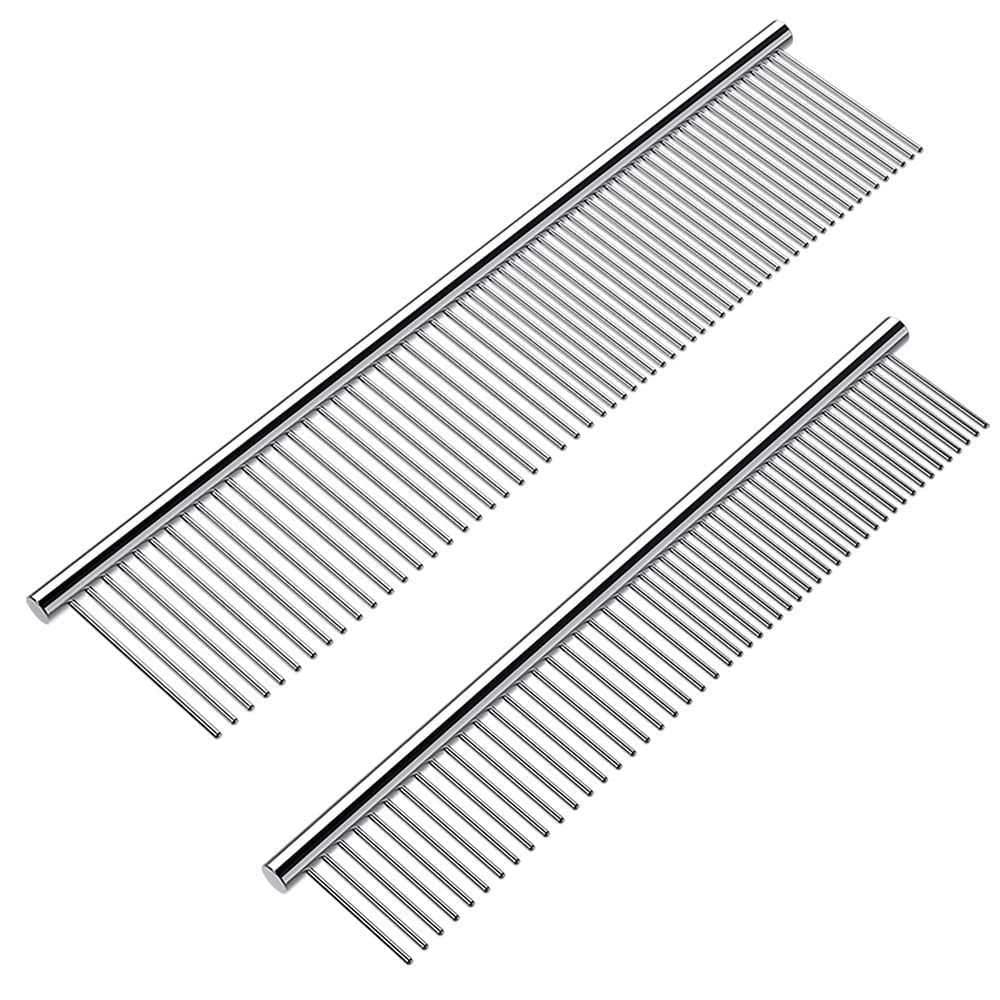 2 Pack Dog Combs with Rounded Ends Stainless Steel Teeth