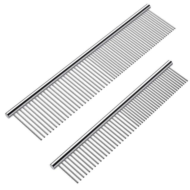 2 Pack Dog Combs with Rounded Ends Stainless Steel Teeth