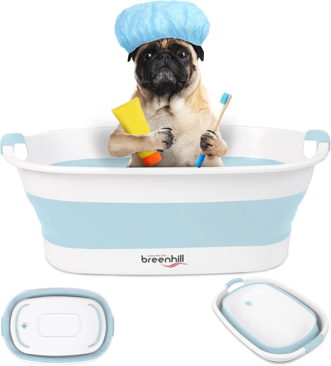 Collapsible Dog Bath Tub — Portable Puppy Bathtub with Drain Plug