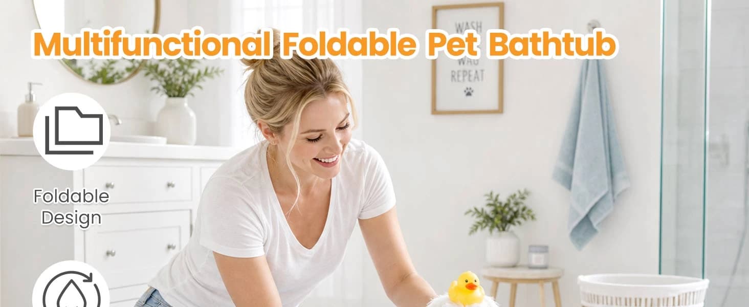 Collapsible Dog Bath Tub — Portable Puppy Bathtub with Drain Plug — product details