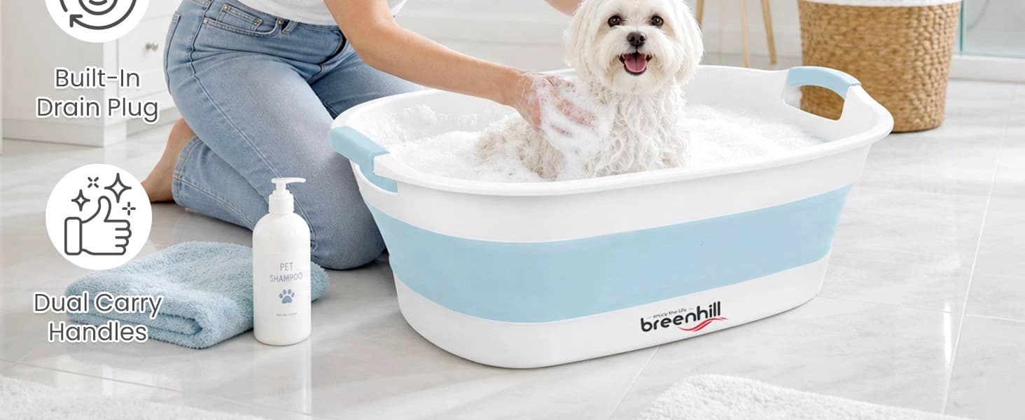 Collapsible Dog Bath Tub — Portable Puppy Bathtub with Drain Plug — product details