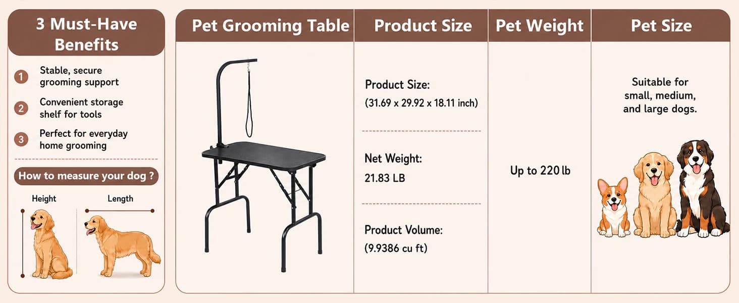 32 Inch Sturdy Dog Grooming Table for Home — product details