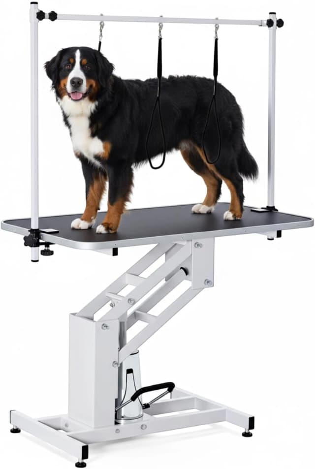 43.3 in Hydraulic Pet Grooming Table — Professional Hydraulic Grooming Table w/Max 350 LBS Loading Capacity