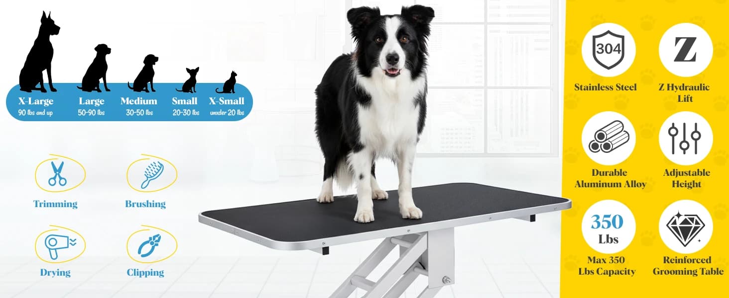 43.3 in Hydraulic Pet Grooming Table — Professional Hydraulic Grooming Table w/Max 350 LBS Loading Capacity — product details