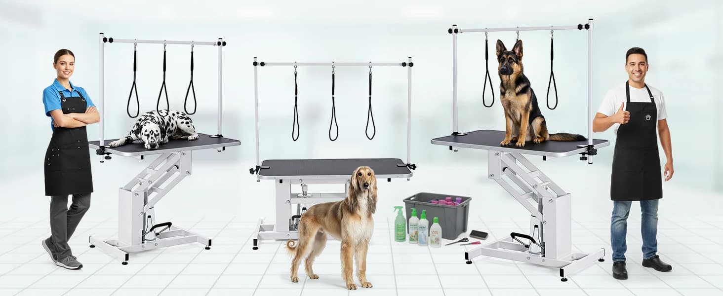 43.3 in Hydraulic Pet Grooming Table — Professional Hydraulic Grooming Table w/Max 350 LBS Loading Capacity — 43.3 in Hydraulic Pet Grooming Table