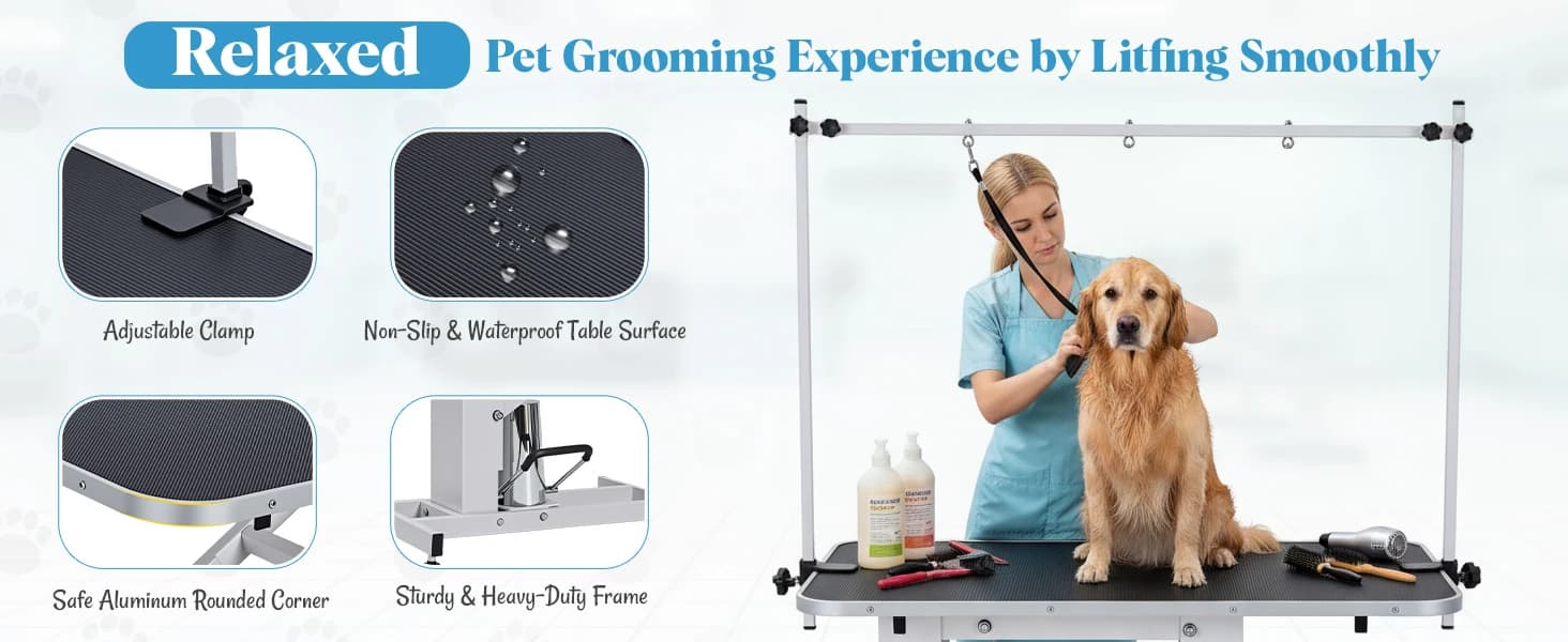 43.3 in Hydraulic Pet Grooming Table — Professional Hydraulic Grooming Table w/Max 350 LBS Loading Capacity — product details