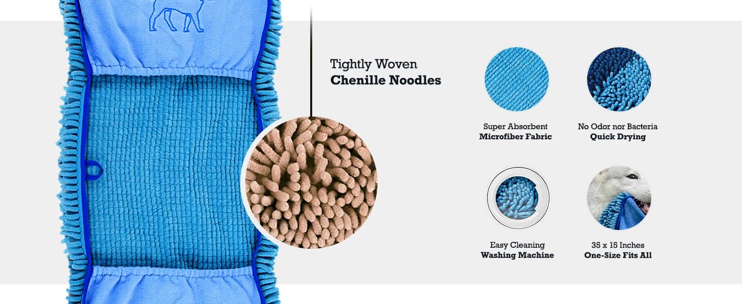 Quick Dry Towel for Dogs | Ultra Absorbent Microfiber Shammy | Extra Large 35x15 Size Dog Bath Towel | — product details