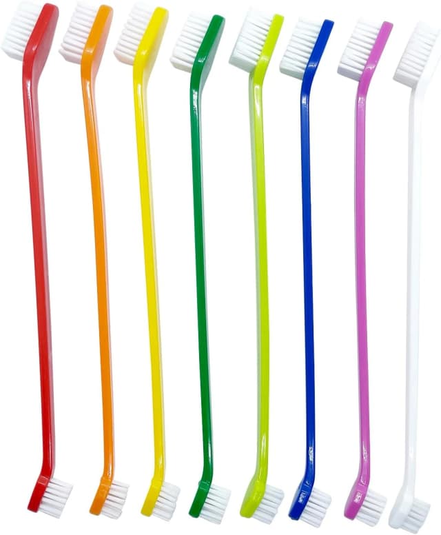 Dog Toothbrush Set of 8 – Dual Headed Dental Hygiene Brushes for Small to Large Dogs