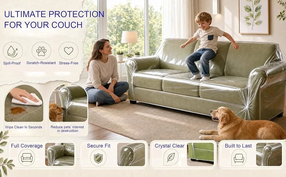 Clear Thicker Plastic Couch Cover for Pets — product details