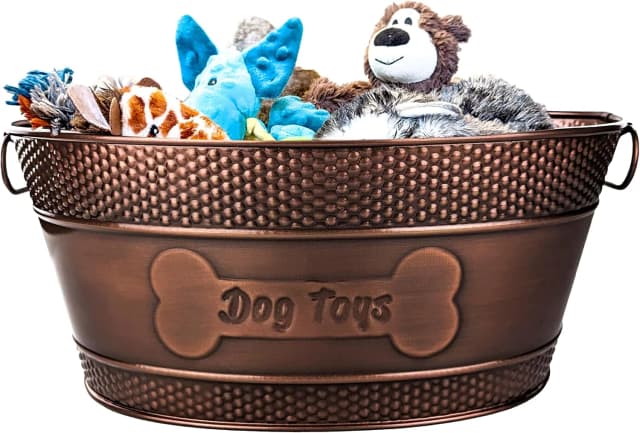 Copper Metal Pet Storage and Dog Toy Bin w/ Handles