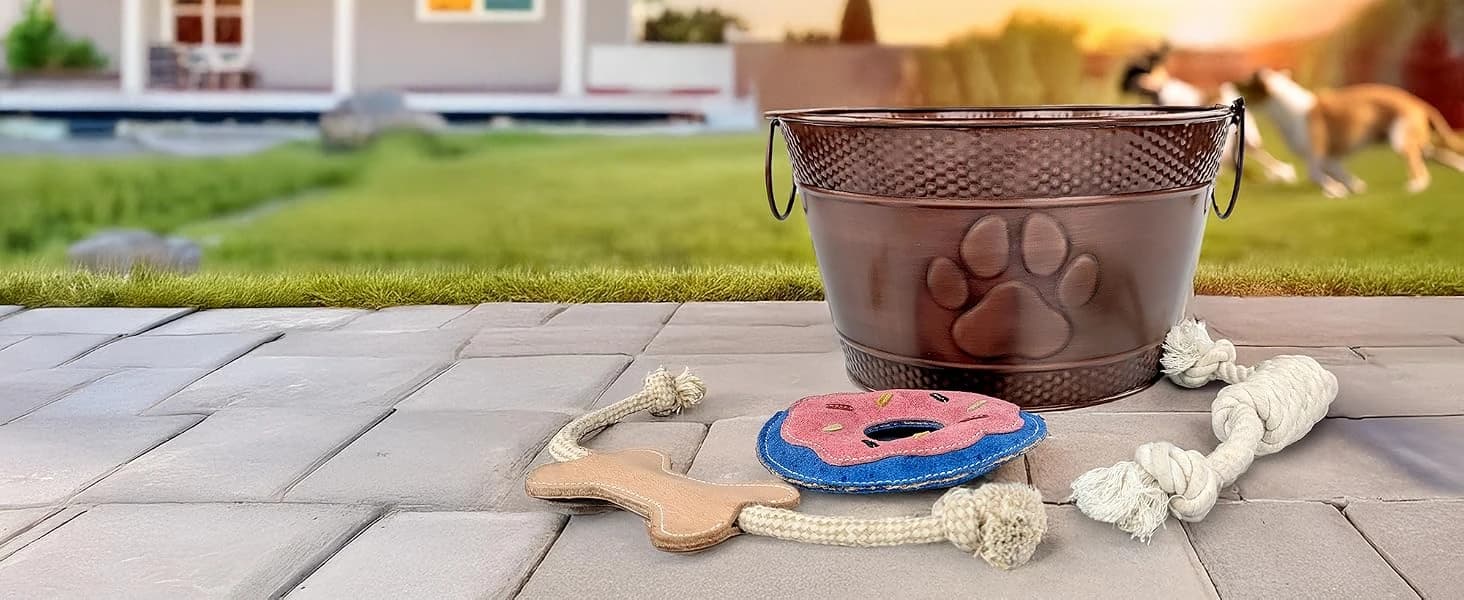 Copper Metal Pet Storage and Dog Toy Bin w/ Handles — product details