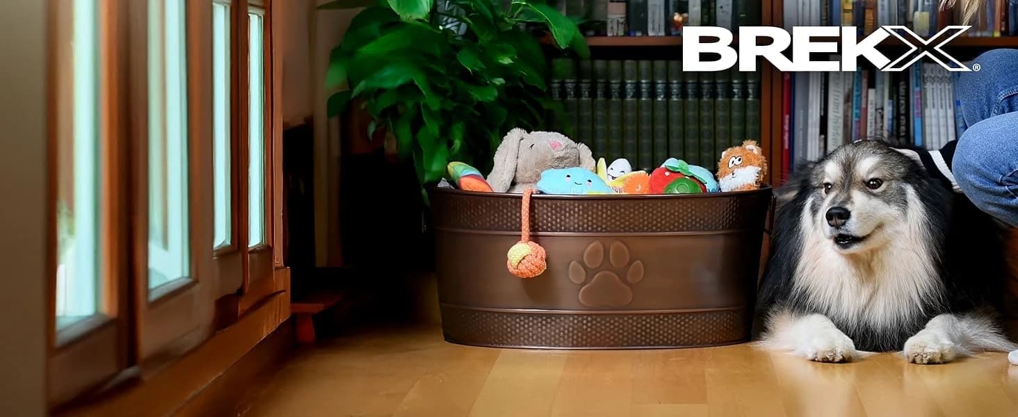Copper Metal Pet Storage and Dog Toy Bin w/ Handles — Superior Quality