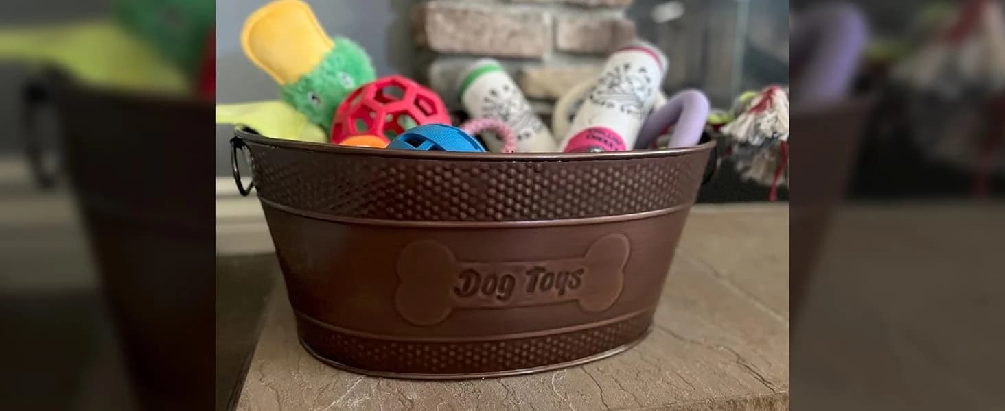 Copper Metal Pet Storage and Dog Toy Bin w/ Handles — Customer Photos