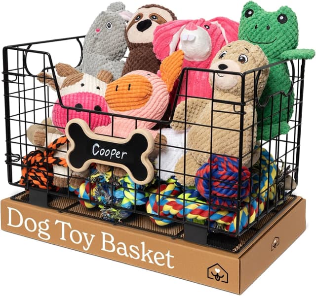 Metal Dog Toy Basket for Dogs and Cats (15 x 10 x 9 in