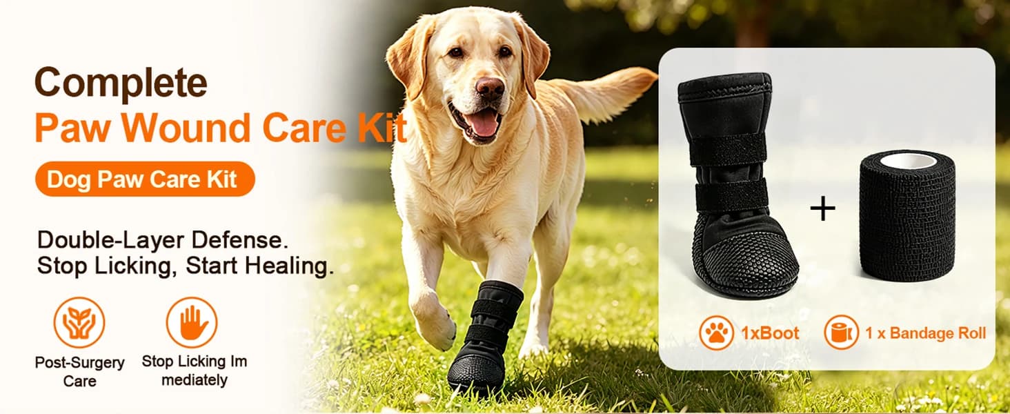 Dog Paw Wound Recovery Boot with Self-Adhering Pet Bandage — product details