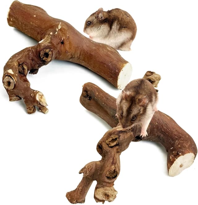 2 PCS Wooden Hamster Climbing Branches 5.9 in Natural Grapevine Syrian Hamster Chewing Toys Small Animal