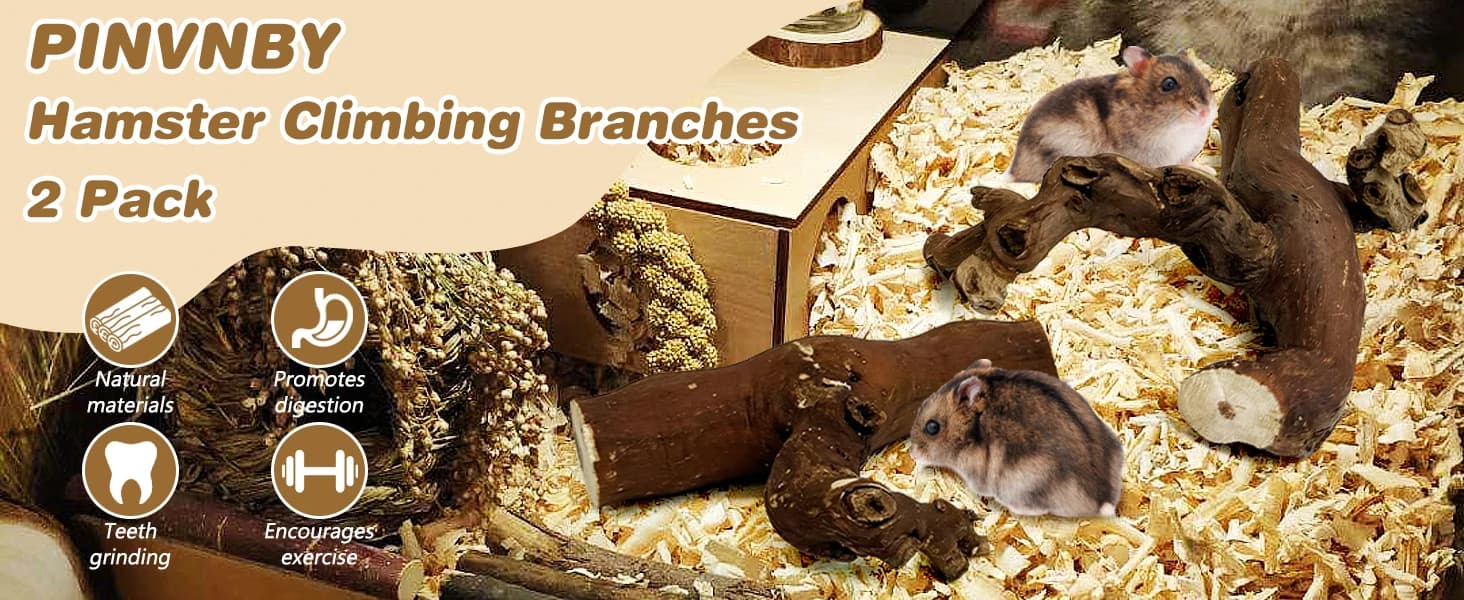 2 PCS Wooden Hamster Climbing Branches 5.9 in Natural Grapevine Syrian Hamster Chewing Toys Small Animal — 2 PCS Wooden Hamster Climbing Toys