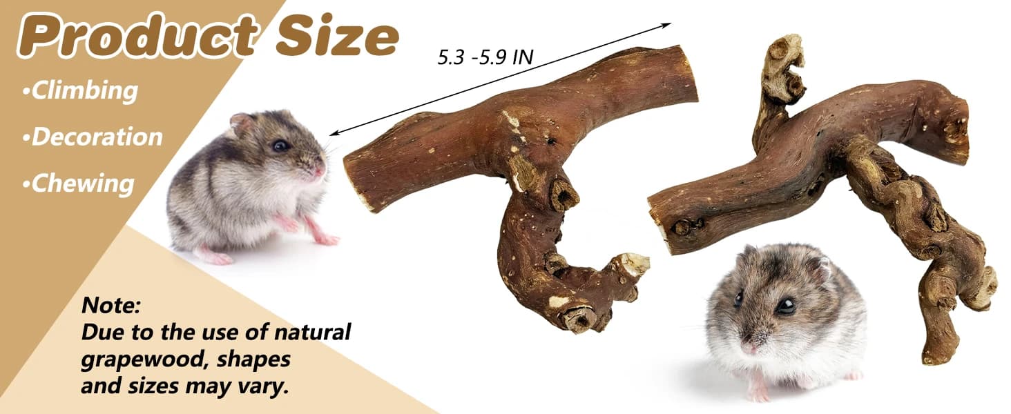 2 PCS Wooden Hamster Climbing Branches 5.9 in Natural Grapevine Syrian Hamster Chewing Toys Small Animal — product details