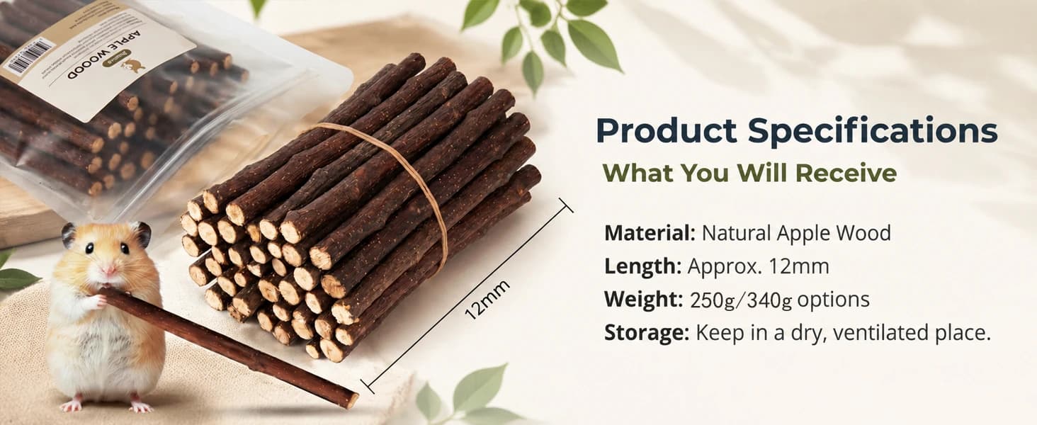 Natural Organic Apple Sticks - 250g Chew Sticks for Small Animals — product details